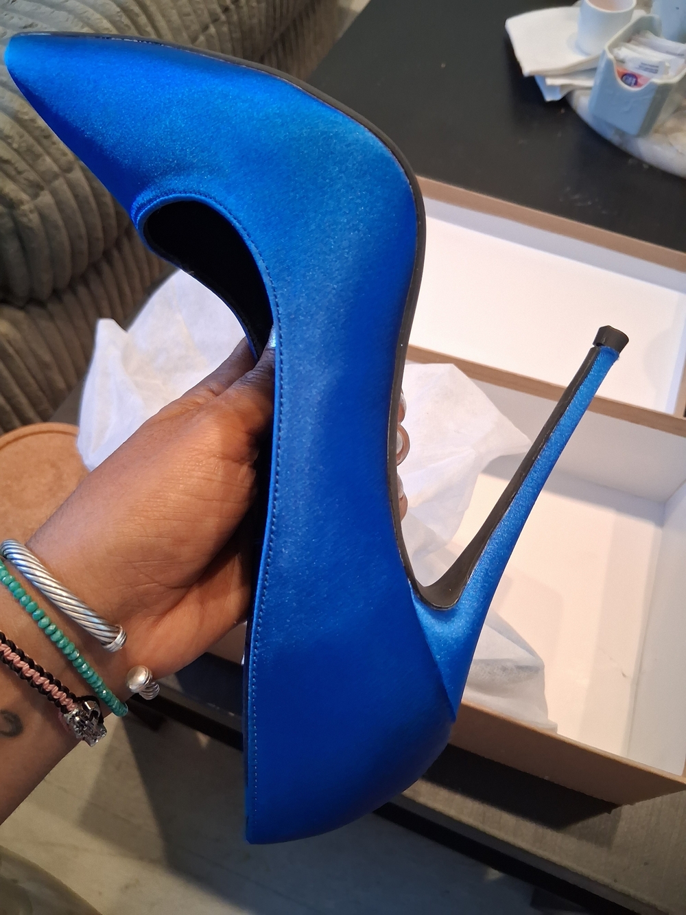 Women's Electric Blue Satin Pointed-Toe Stiletto Heels